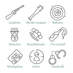 Fototapeta premium Vector thin line police icons for infographics and games UX/UI