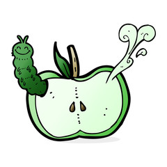 cartoon apple with bug