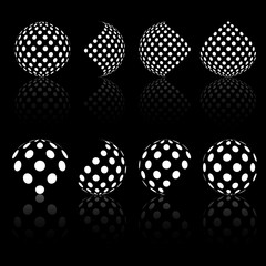 Вotted circle. Reflection effect. Black and white sphere dots p