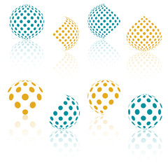 3D vector halftone spheres. Set of abstract backgrounds. Dotted