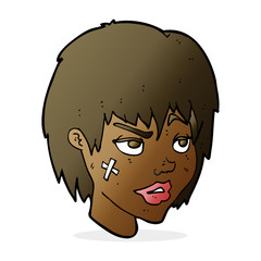 cartoon woman with plaster on face