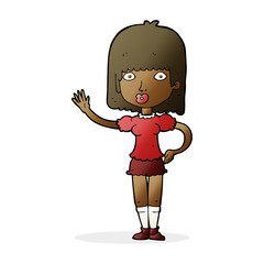 cartoon woman waving