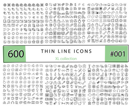 600 Vector thin line icons set for infographics, mobile UX/UI ki