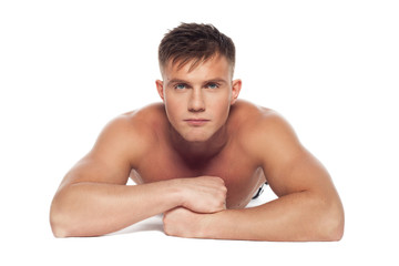 Obraz premium sports man thoughtfully rests