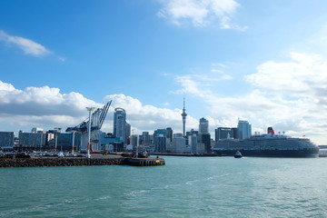 Naklejka premium The Port of Auckland is a large container and international trade port on the Waitemata Harbour