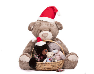 Christmas teddy bears in a basket