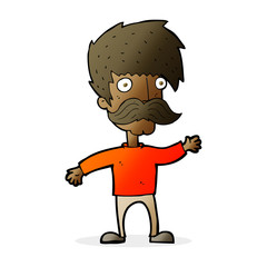 cartoon man with mustache waving
