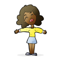 cartoon woman with open arms