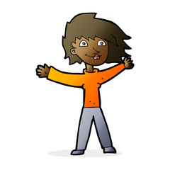 cartoon excited woman waving