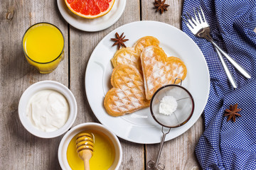 Breakfast with belgian waffles