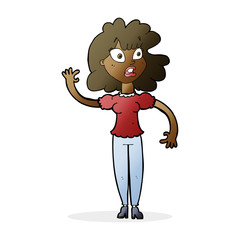 cartoon worried woman waving