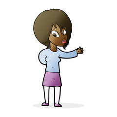 cartoon woman making welcome gesture