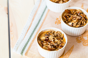 Healthy Paleo Creme Brulee from Coconut Milk, Close-up, Horizontal View