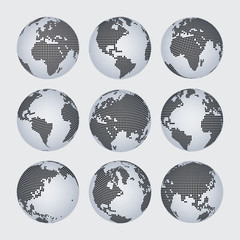 World map halftone dot vector set