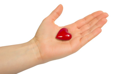 Red heart on hand