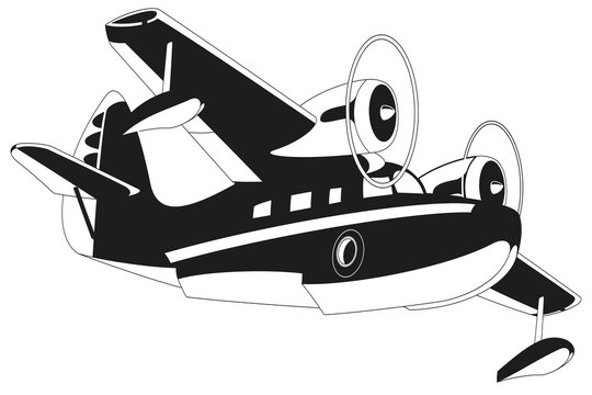 black and white seaplane flying clip art preview