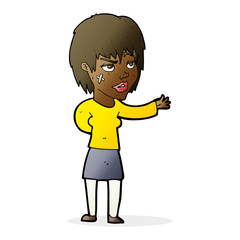 cartoon woman with sticking plaster on face