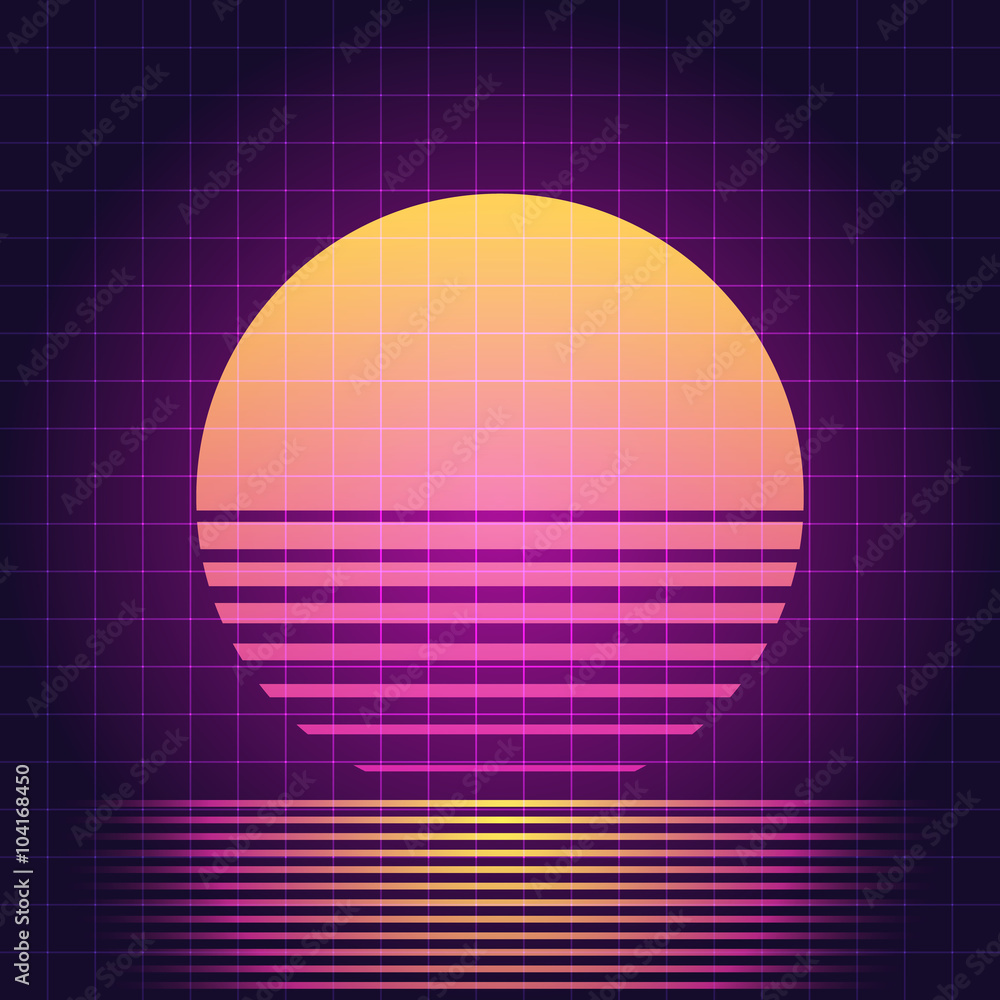 Wall mural retro sci-fi sunset