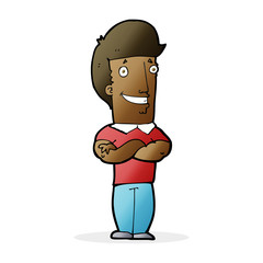 cartoon man with folded arms grinning
