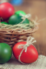 Colorful Easter Eggs Decorated on rustic Background