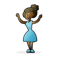 cartoon woman with raised arms