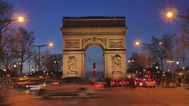 Arc de triomphe on the Champs Elysées-Paris-France (Time Lapse)
