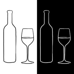 Bottle and glass of wine.  Sketch.