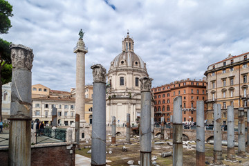 Fototapeta na wymiar Rome View with Forum Ruins
