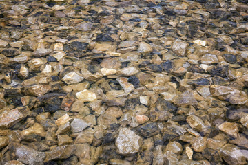 Many small stones under the water.