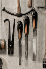 Tools hanging in artists workshop