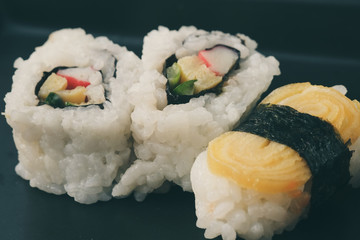 sushi rolls with filter effect retro vintage style