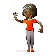 cartoon pilot woman waving