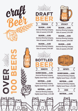 Beer restaurant cafe menu, template design.