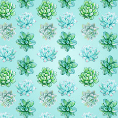 succulent pattern on a blue background