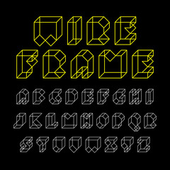 3d wireframe font, alphabet