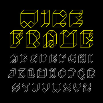 3d wireframe font, alphabet