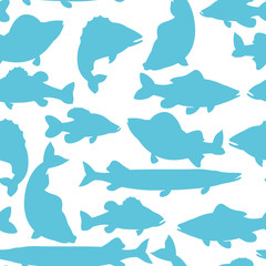 Seamless pattern with various fish. Background made without clipping mask. Easy to use for backdrop, textile, wrapping paper
