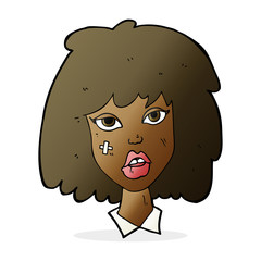 cartoon woman with bruised face