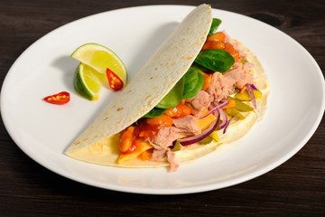 Tacos on a white plate