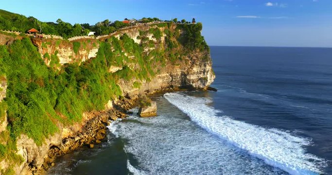 Uluwatu temple panoramic landscape. Popular travel destination in Bali Indonesia