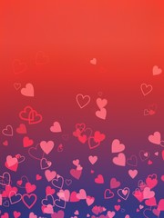 Red and Blue Abstract Background with Red Hearts, Free Space for Text, Valentine's Day, Mother Day, Vertical