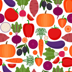 Colored seamless pattern with different vegetables