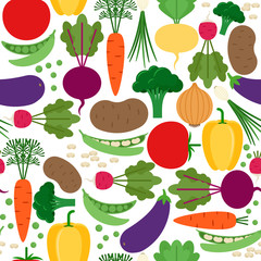 Colored seamless pattern with different vegetables