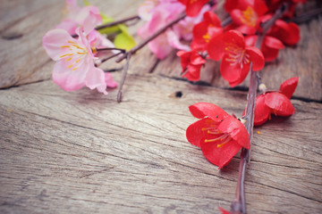 Fototapeta na wymiar Beautiful sakura of artificial flowers