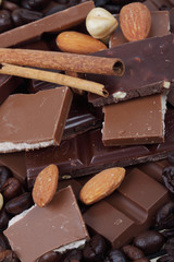 chocolate, hazelnuts and coffee beans