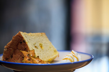 Selective focus, Chiffon cake on nice dish cutting board