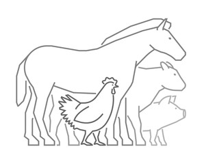 Line logo for farmers market. Vector outline farm animals.