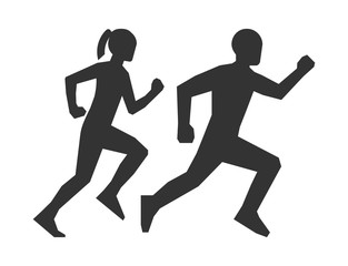 Fototapeta na wymiar Black shapes runners. Silhouettes man and woman.