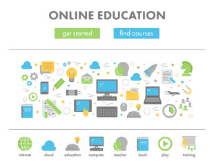 Vector flat web banner for e-learning and online education.