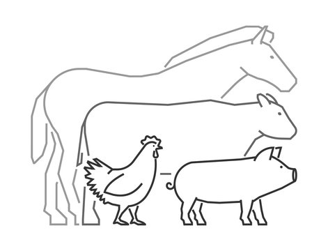 Linear logo for farmers market. Outline farm animals.